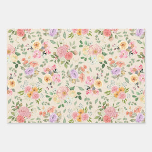 Zomer Boho Bloemen op Bord Geel Inpakpapier Vel