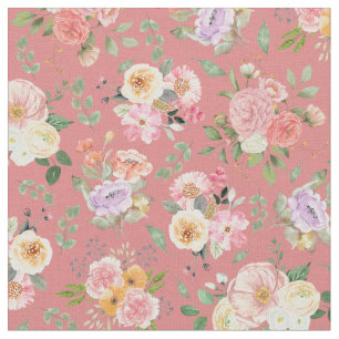 Zomer Boho Bloemen op Tulp Roze Stof