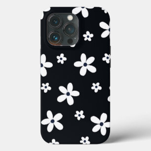 Zomer Boho Zwart Witte Madeliefjes Bloemen iPhone 13 Pro Hoesje