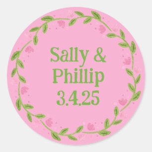 Zomer Breeze Roze Tulp Bloemkrans Ronde Sticker