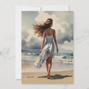 Zomer Bries Promenade Waterverf Strandwandeling  Feestdagenkaart