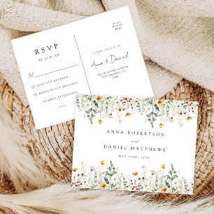 Zomer Bruiloft Antwoord in Wilde Bloemenveld Briefkaart