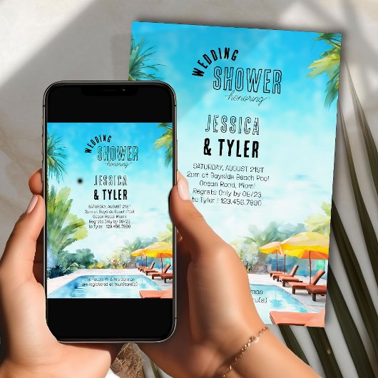 Zomer bruiloft douche Waterverf Tropisch zwembad Kaart