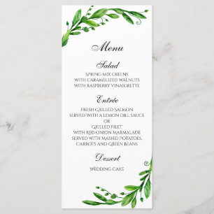 Zomer bruiloft menu buiten. Groen dinermenu