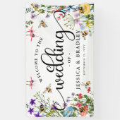 Zomer Bruiloft Wilde Bloemen & Hommels Spandoek (Verticaal)