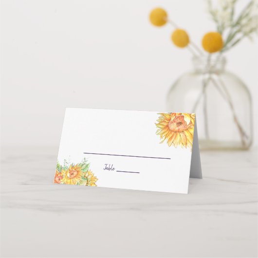 Zomer Bruiloft Zonnebloemen Begeleider Plaatskaart (Voorkant)