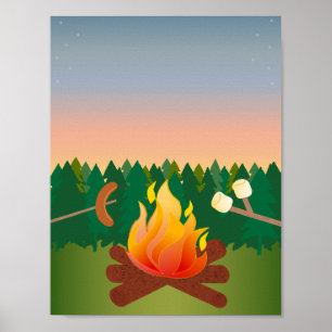 Zomer buitenste kampvuur poster