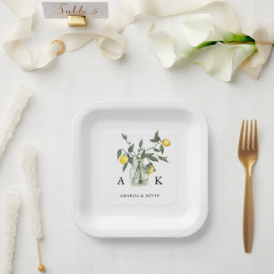 Zomer Citrus Citroen Groene Initialen Trouwdag Papieren Bordje