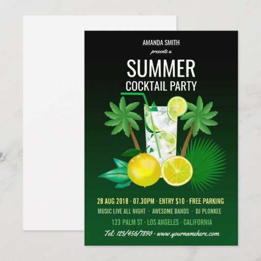 Zomer Cocktails Feest Kaart (Voorkant / Achterkant)