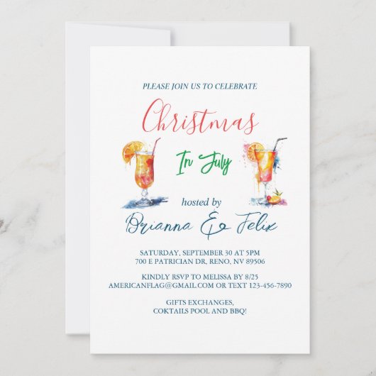 Zomer cocktails in Kerstmis in juli Kaart (Voorkant)