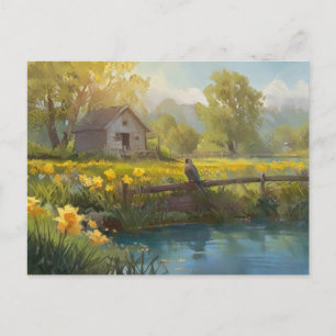 Zomer Daffodils Natuur Huis Briefkaart Waterverf