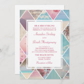 Zomer Diamanten | Roze & Blauwe Strand Bruiloft Kaart (Voorkant / Achterkant)