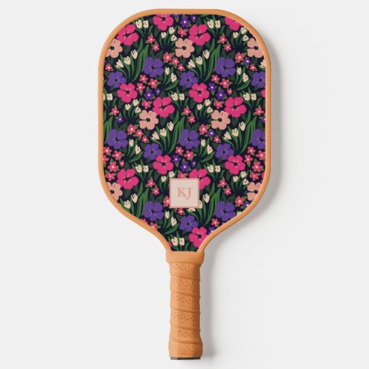 Zomer Ditsy Floral Monogrammed Pickleball Paddle (Voorkant)