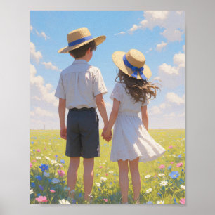 Zomer Esthetische Muur Kunst Jongen & Meisje Poster