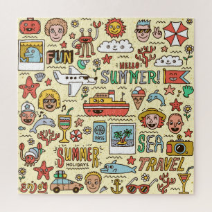 Zomer Feestdagen Reizen Doodle Set Legpuzzel