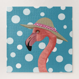 Zomer Flamingo Blauwe polka stippen decoratief Legpuzzel