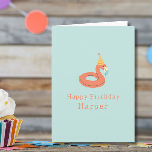 zomer flamingo drijver kids verjaardag zwembad fee kaart