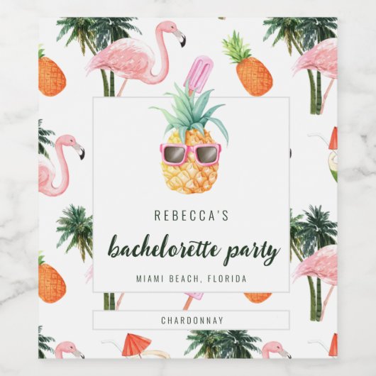 Zomer Flamingo Zwembad Party Bachelorette Party Wijn Etiket (Enkel label)