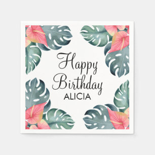 Zomer Flora Roze Anthurium & Monstera Verjaardag Servet