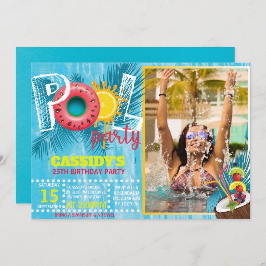 Zomer Foto Pool Party Verjaardag Kaart (Voorkant / Achterkant)