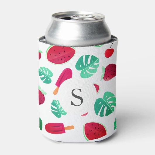 Zomer Fruit & Palmblad | Monogram Blikjeskoeler (Blikje Voorkant)