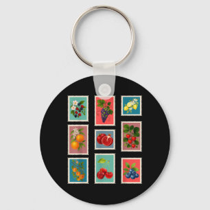 Zomer Fruit Stempel Vintage Fruit Postzegel Sleutelhanger