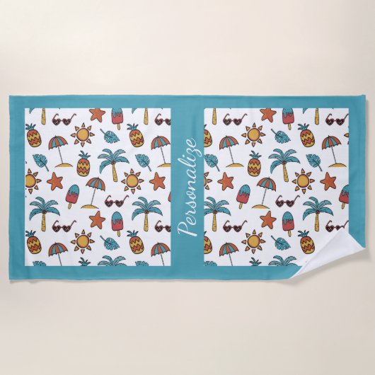 Zomer Fun Beach Palm Tree Ananas gepersonaliseerd Strandlaken (Voorkant)