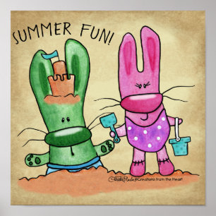 Zomer Fun-Bunnies op het strand Poster
