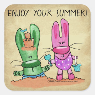 Zomer Fun-Bunnies op het strand Vierkante Sticker