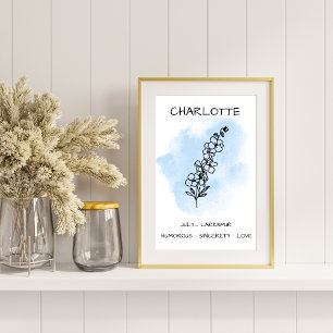 Zomer Geboorte Bloem Juli Blauwe Larkspur Delphini Perfect Poster