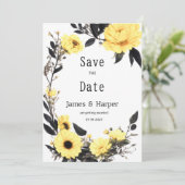 Zomer geel donkergrijs daisy bloemen Save the Date Kaart (Staand voorkant)