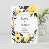 Zomer geel donkergrijs daisy bloemenbruiloft kaart (Staand voorkant)