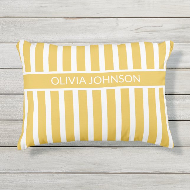 Zomer Geel Gestreepte  Naam Buitenkussen (Voorkant)