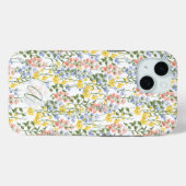Zomer Geel Perzik Wildflower Monogrammed Initiaal Case-Mate iPhone Case (Achterkant (horizontaal))