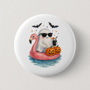 Zomer Geest Waterverf Schattig Spook Met Flamingo Ronde Button 5,7 Cm