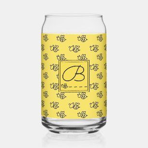 Zomer Gele Bee Doodles Monogrammed Blikvorm Glas