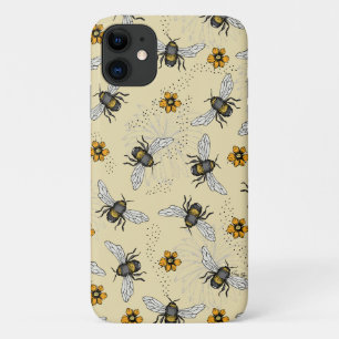 Zomer gele honingbij en bloemen patroon iPhone 11 hoesje