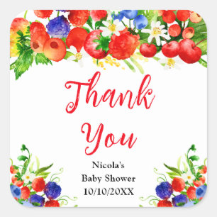 Zomer Gemengde Bessen Baby Shower Bedankt Vierkante Sticker