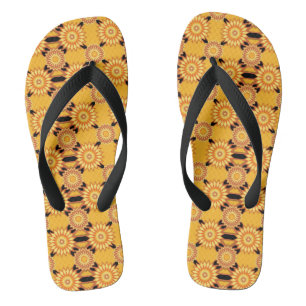 Zomer geometrisch geel en zwart bloemenpatroon teenslippers
