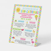 Zomer gewaardeerde leraar- en personeelswaardering reclamebord met voetstuk (Voorkant)