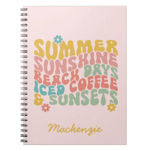 Zomer Gezegde Retro Beach Iced Coffee Zonsondergan Notitieboek
