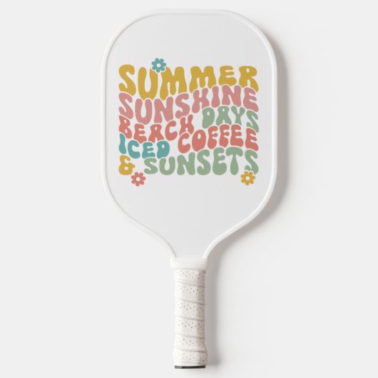 Zomer Gezegde Retro Beach Iced Coffee Zonsondergan Pickleball Paddle (Voorkant)