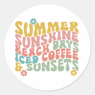 Zomer Gezegde Retro Beach Iced Coffee Zonsondergan Ronde Sticker