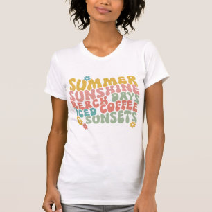 Zomer Gezegde Retro Beach Iced Coffee Zonsondergan T-shirt