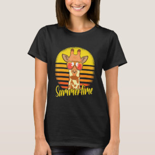 Zomer Giraffe Retro Zonsondergang Strand Vakantie T-shirt