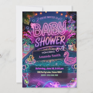 Zomer Gloed Neon Zwembad Feest Meisje Baby Shower  Kaart