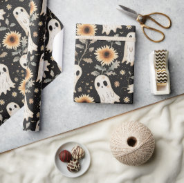 Zomer Gothic Geesten en Zonnebloemen Spooky Cadeaupapier