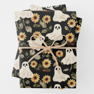 Zomer Gothic Geesten en Zonnebloemen Spooky Inpakpapier Vel