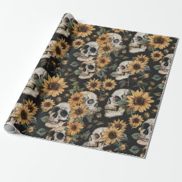 Zomer Gothic Schedels en Zonnebloemen Spooky Cadeaupapier