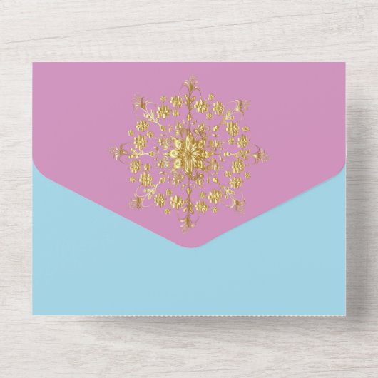 Zomer Goud Mandala Bruiloft All In One Uitnodiging (Achterkant)